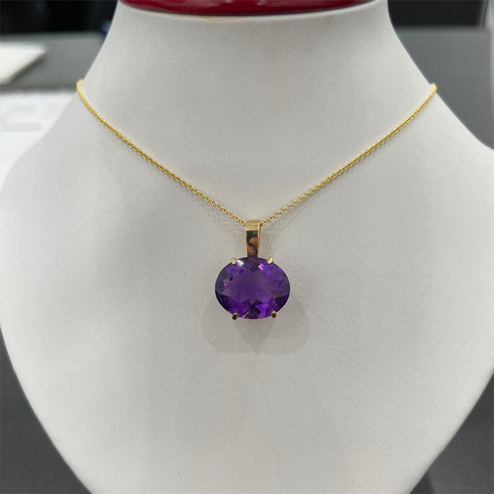 12.95 Carat Oval Shaped Natural Amethyst Necklace
