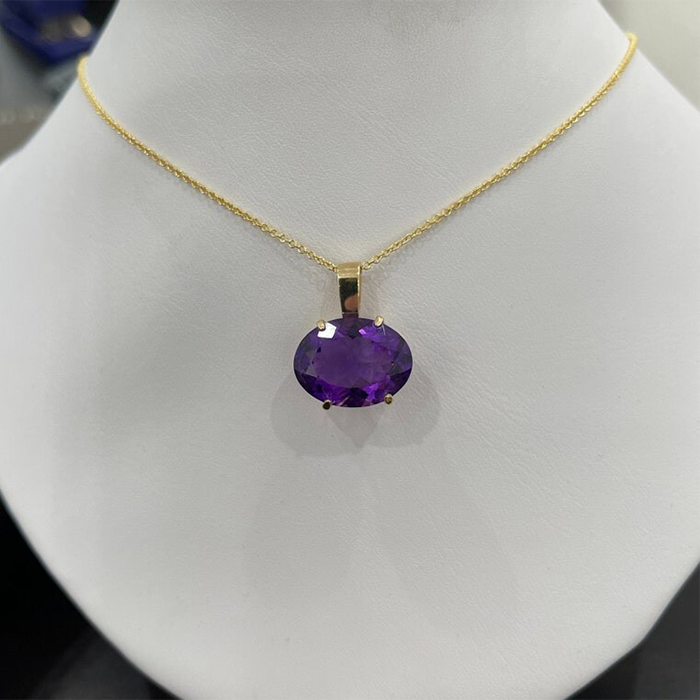 Oval Shaped Natural Amethyst Necklace