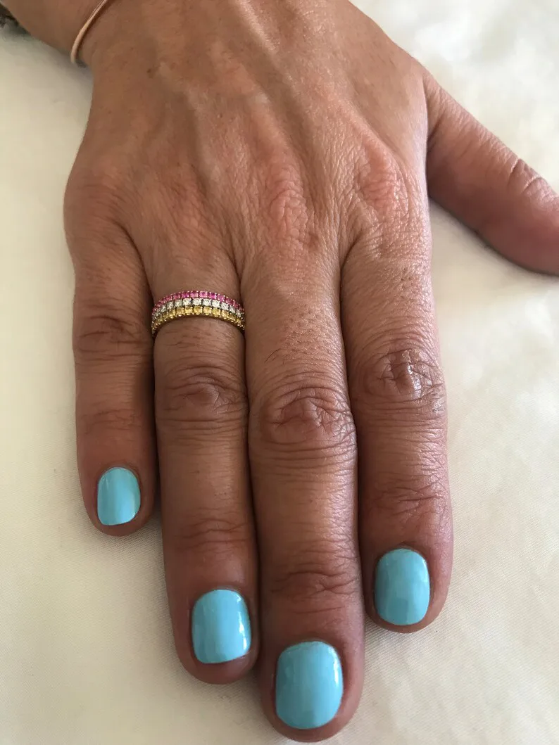 Pink Yellow Sapphire Diamond Half Eternity Ring Set6