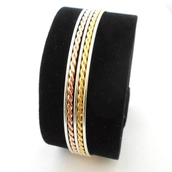 Twisted Flat 2.40 mm Stacking Bangle Bracelet 14K Solid Gold Thick Double