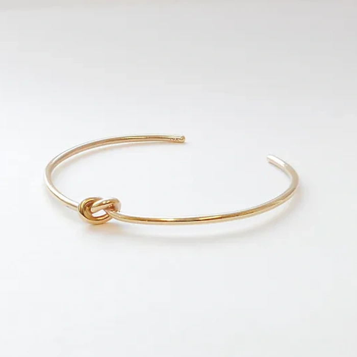 10K 14K Solid Gold Love Knot Cuff Bracelet2