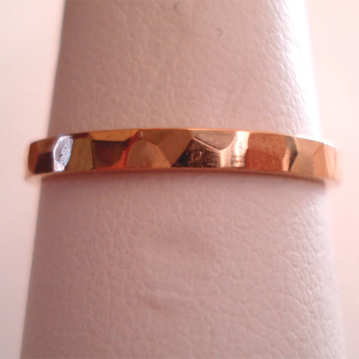 14 K. Solid Gold 2 mm. Wide Hammered Band or Stacking Ring Hand 1
