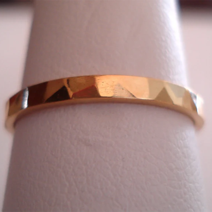 14 K. Solid Gold 2 mm. Wide Hammered Band or Stacking Ring Hand