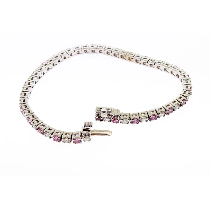 4.20 Carat Diamond Pink Sapphire 14K Solid Gold Tennis Bracelet
