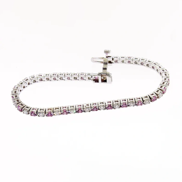 4.20 Carat Diamond Pink Sapphire 14K Solid Gold Tennis Bracelet2