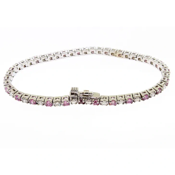 4.20 Carat Diamond Pink Sapphire 14K Solid Gold Tennis Bracelet3