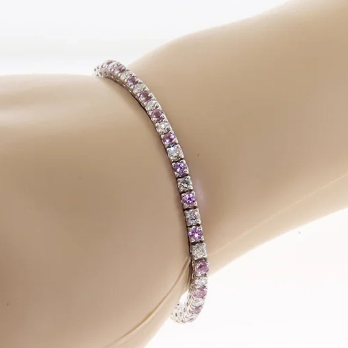 4.20 Carat Diamond Pink Sapphire 14K Solid Gold Tennis Bracelet4