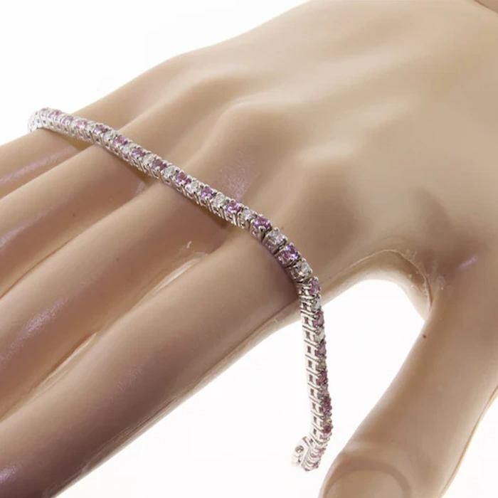 4.20 Carat Diamond Pink Sapphire 14K Solid Gold Tennis Bracelet6